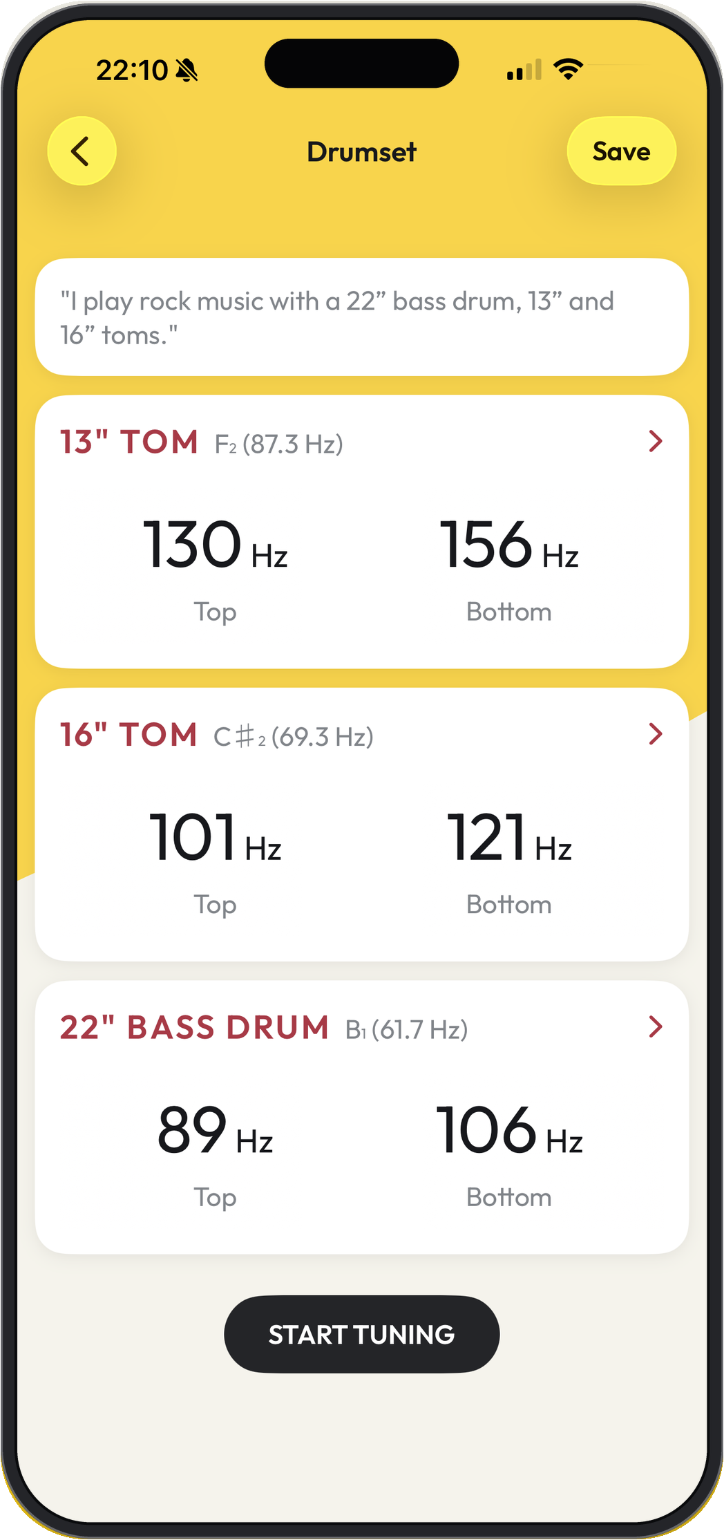 AI tuning screen in Gold Drums