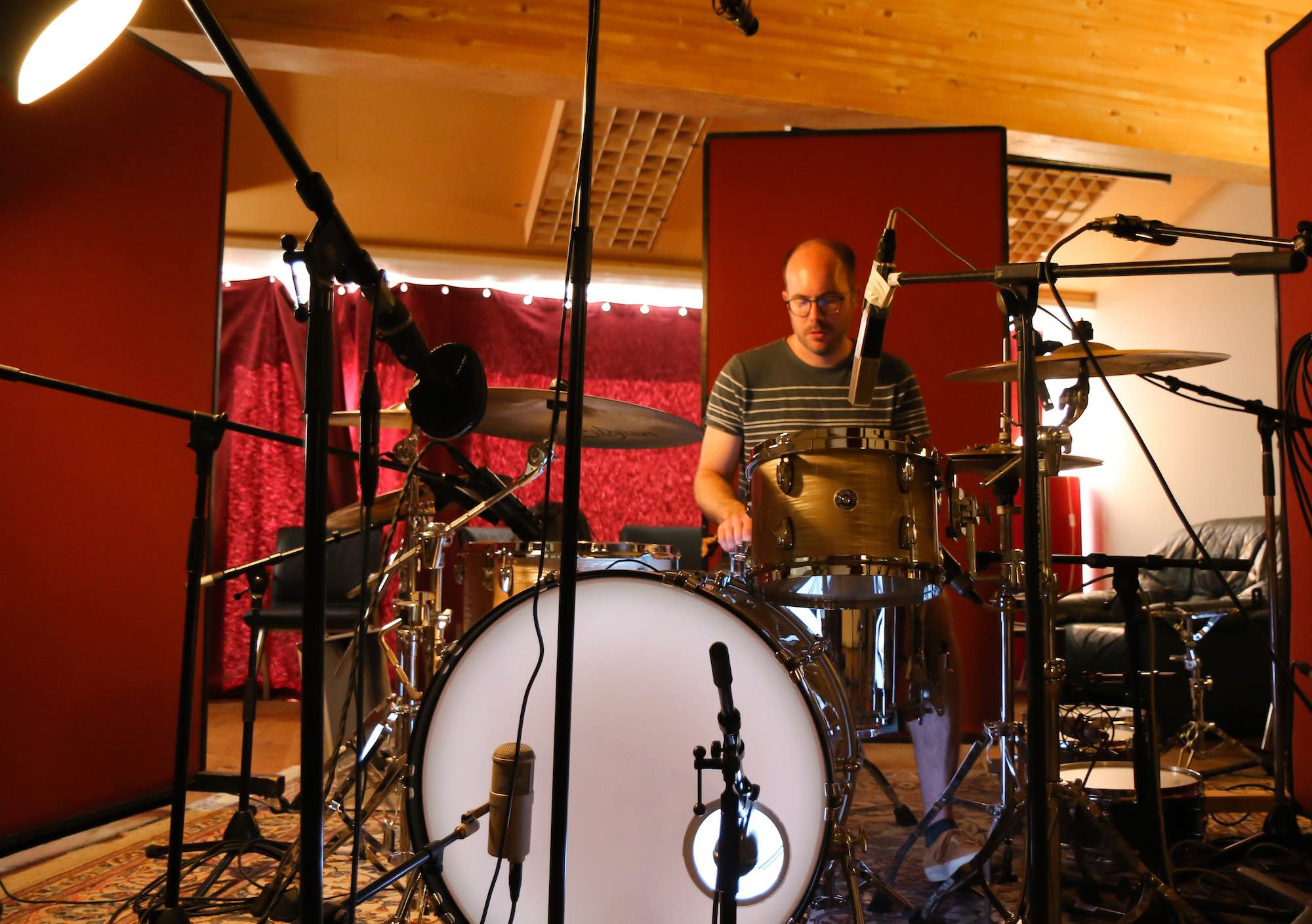 Marco Zimmermann at the drums in the studio